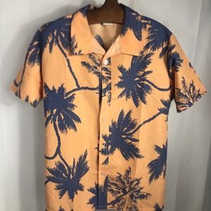Taylor Pal Love Peach and Blue Hawaiian Button Down Shirt Lg